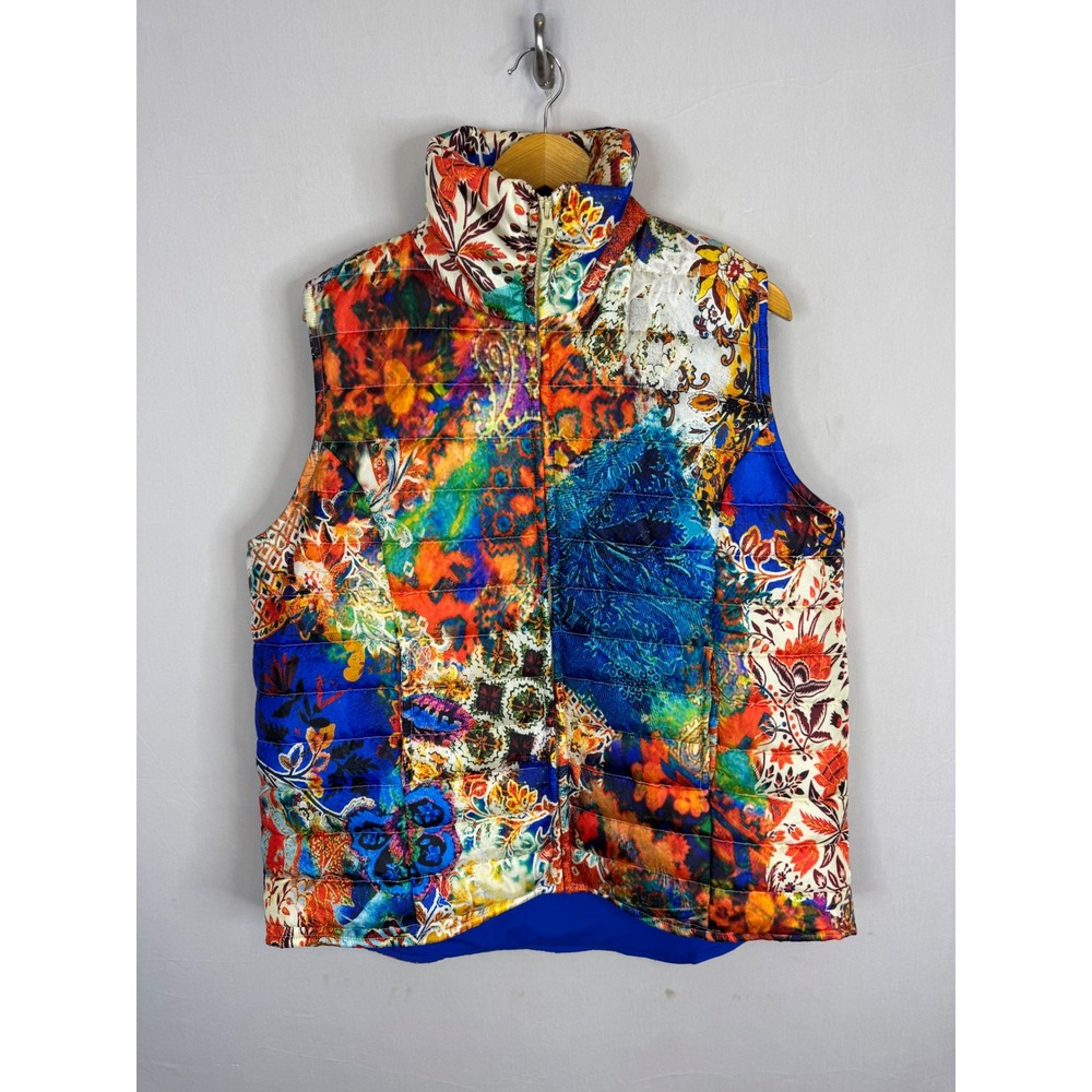 Orientique Naturally Australian Boho Floral Quilted Puffer Vest Multi Color L